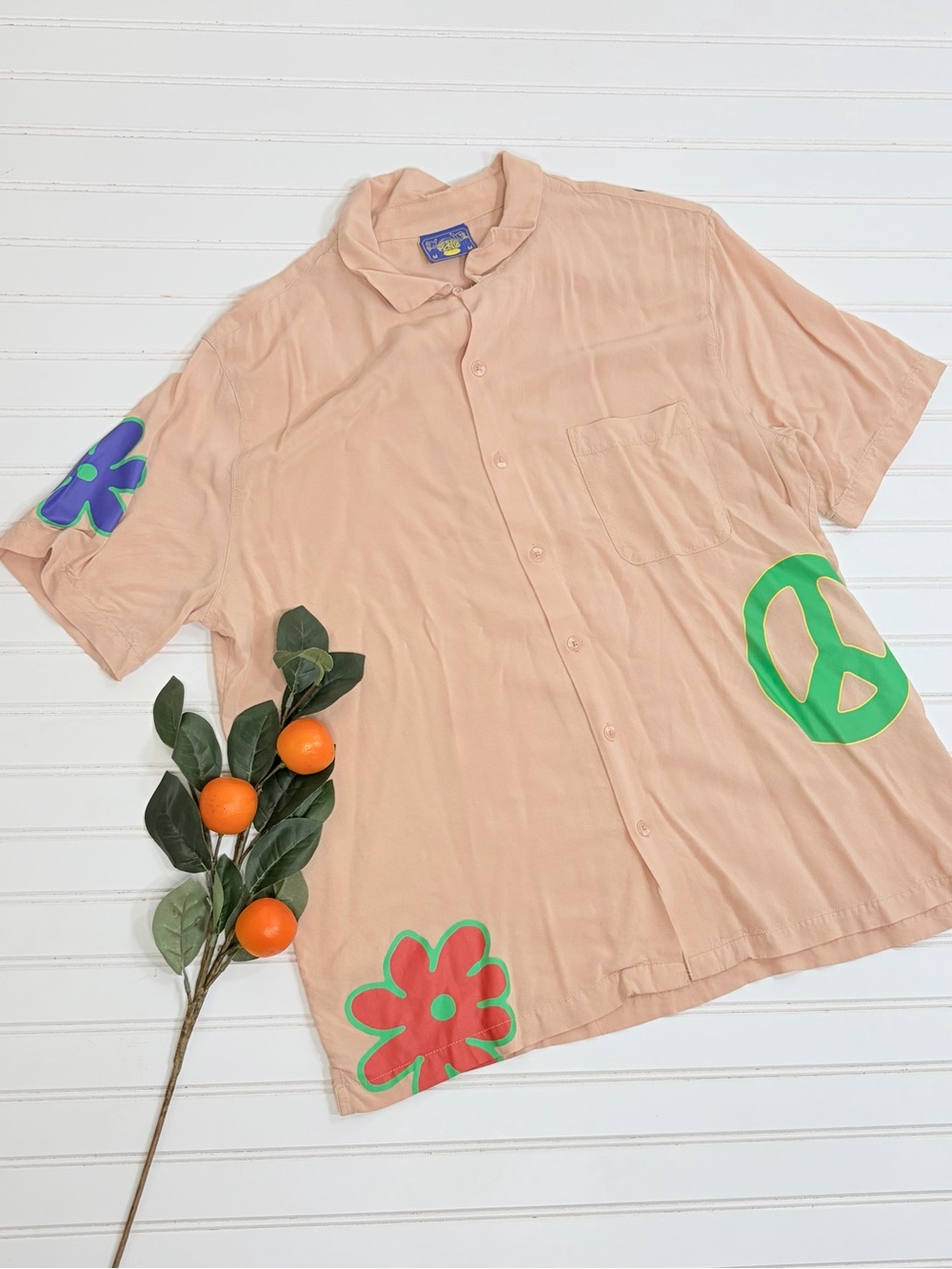 Coney Island Picnic Peace Flower Logo Camp Shirt